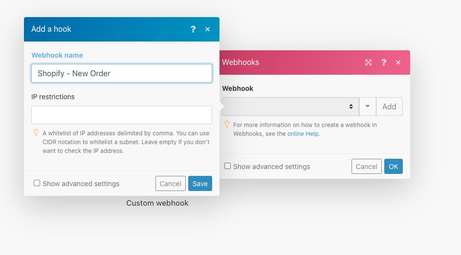 Entering name for Integromat webhook