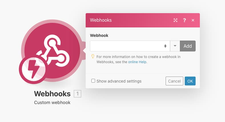 Add new webhook Integromat