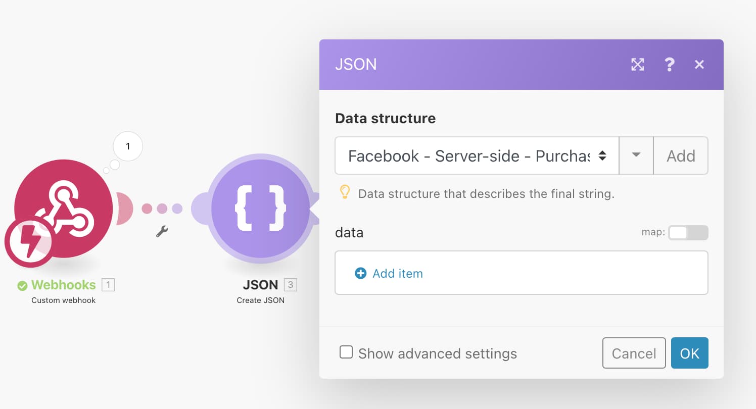 Mapping data to event object in Integromat