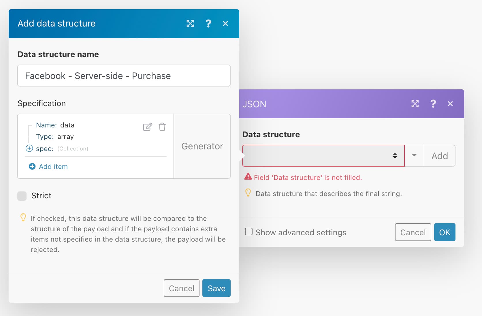 Generate data structure from JSON